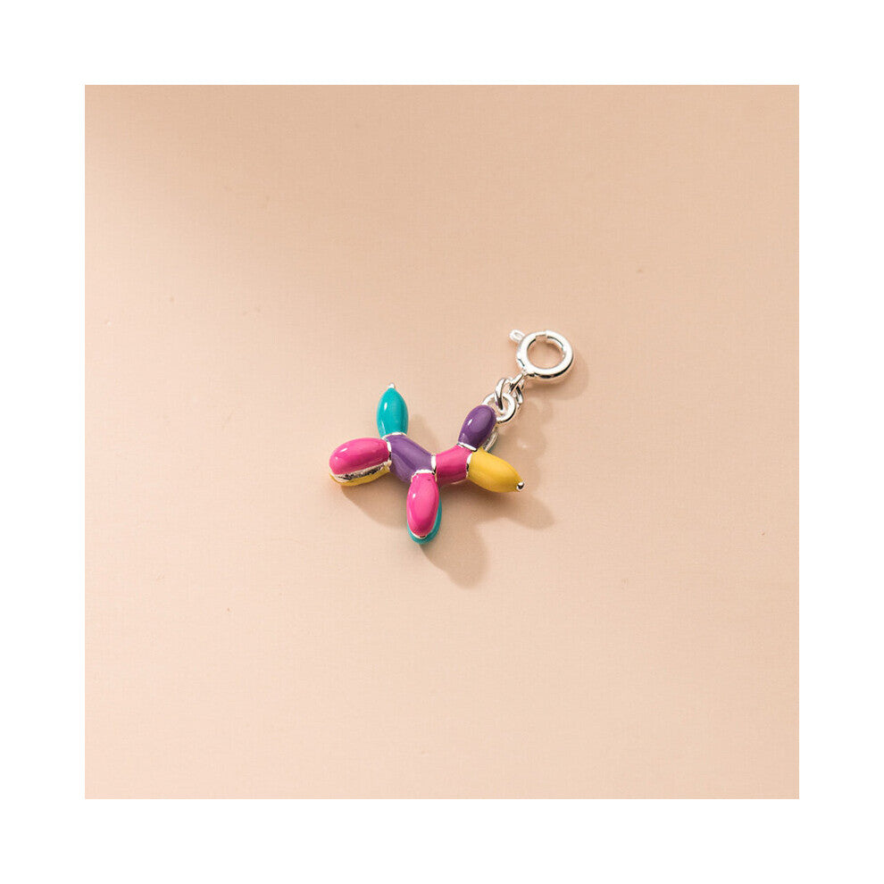 TrustDavis Real 925 Sterling Silver Colour Glaze Balloon Dog Charm Pendant DIY Accessories Necklace Fine Jewelry DZ821