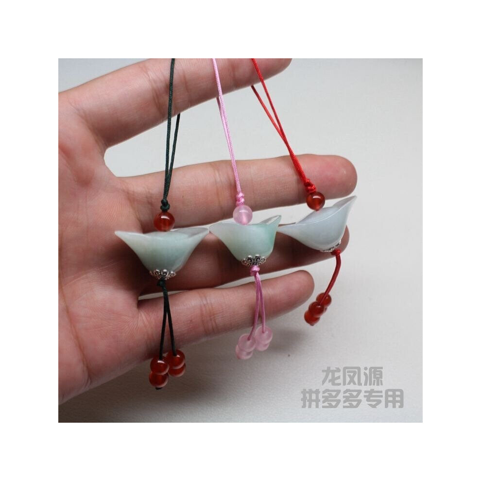 Customization Natural Emerald Chinese Yuanbao DIY Phone Chain Key Ring Jewellery Accessories Hand-Carved Woman Amulet