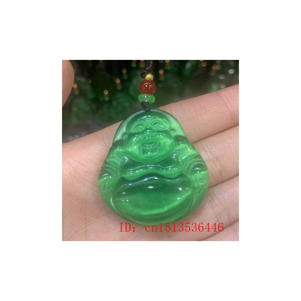 Natural Cat's Eye Stone Buddha Pendant Necklace Charm Jewellery Accessories Hand-Carved Man Luck Amulet