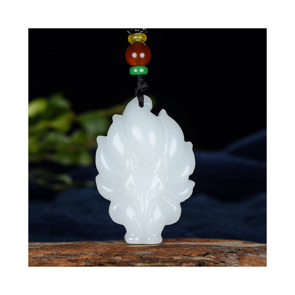 Chinese Jade Nine Tailed Fox Pendant Necklace Charm Jewellery Accessories Hand-Carved Woman Amulet Sweater Chain