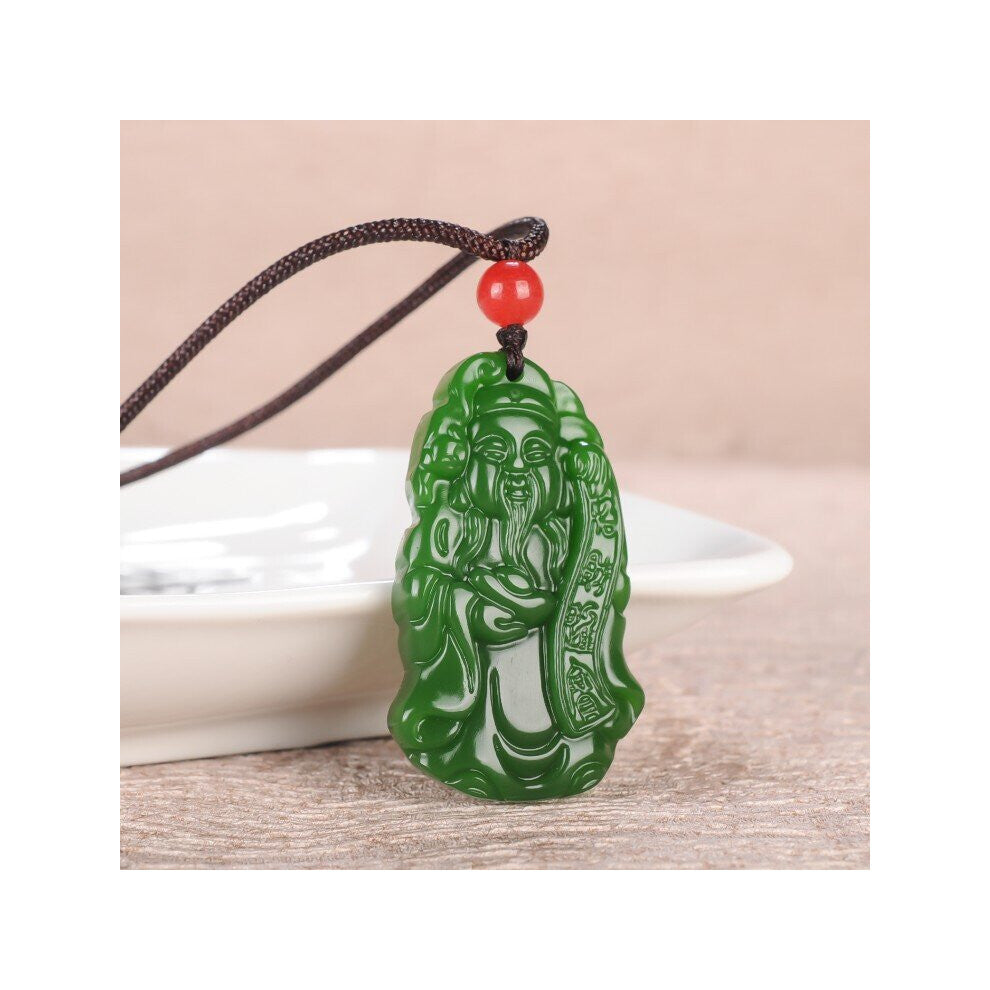 Chinese Green Jade God Wealth Pendant Necklace Charm Jewellery Accessories Hand-Carved Woman Luck Amulet Sweater Chain