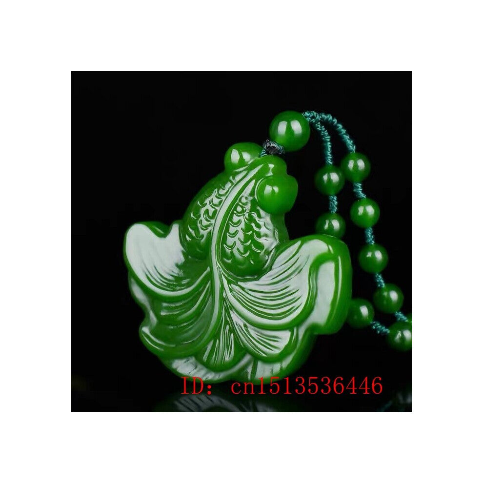 Natural Green Jade Goldfish Pendant Necklace Charm Jewellery Accessories Hand-Carved Man Luck Amulet Sweater Chain