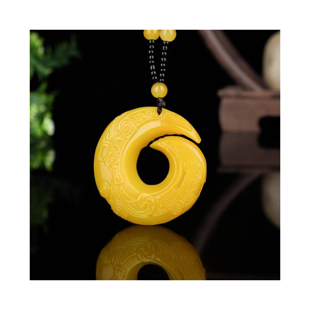 Chinese Yellow Jade Dragon hook Pendant Necklace Jewellery Accessories Hand-Carved Man Woman Luck Amulet sweater chain