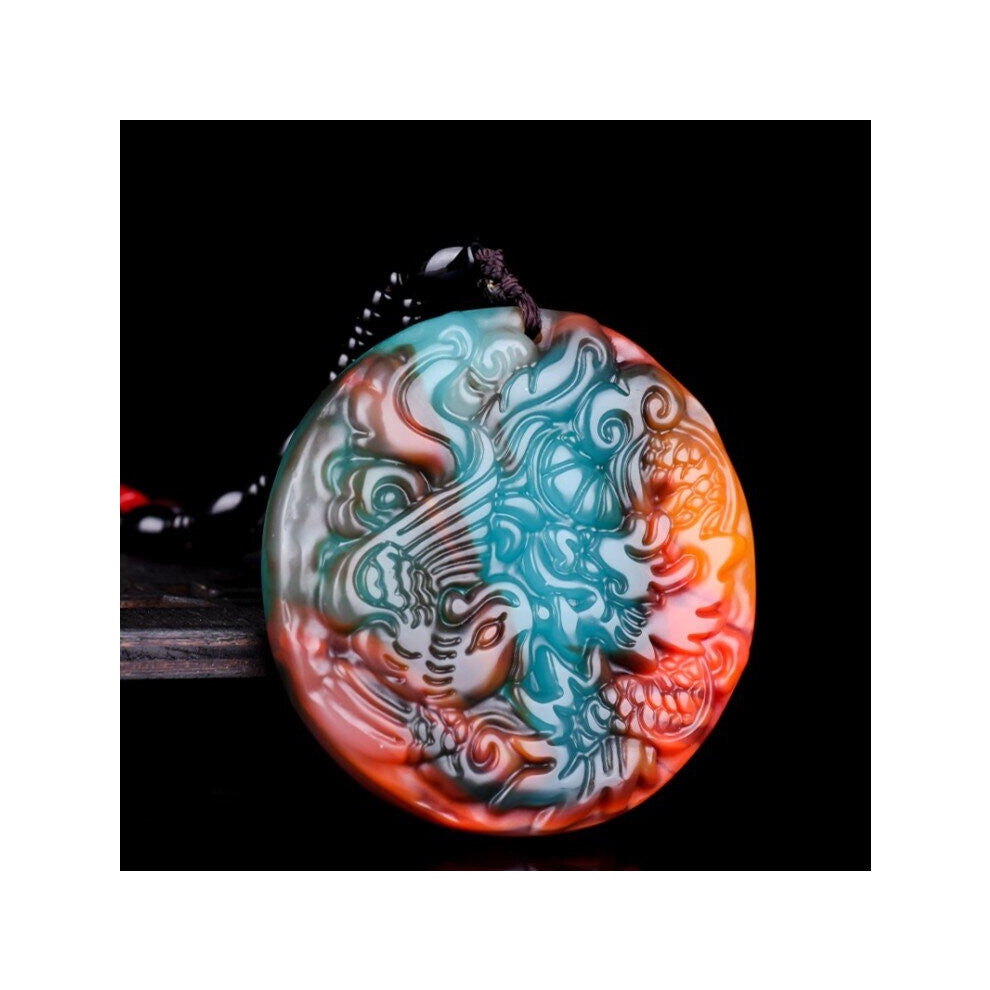 Chinese Jade Dragon Phoenix Pendant Necklace Charm Jewellery Accessories Hand-Carved Amulet for Women Her