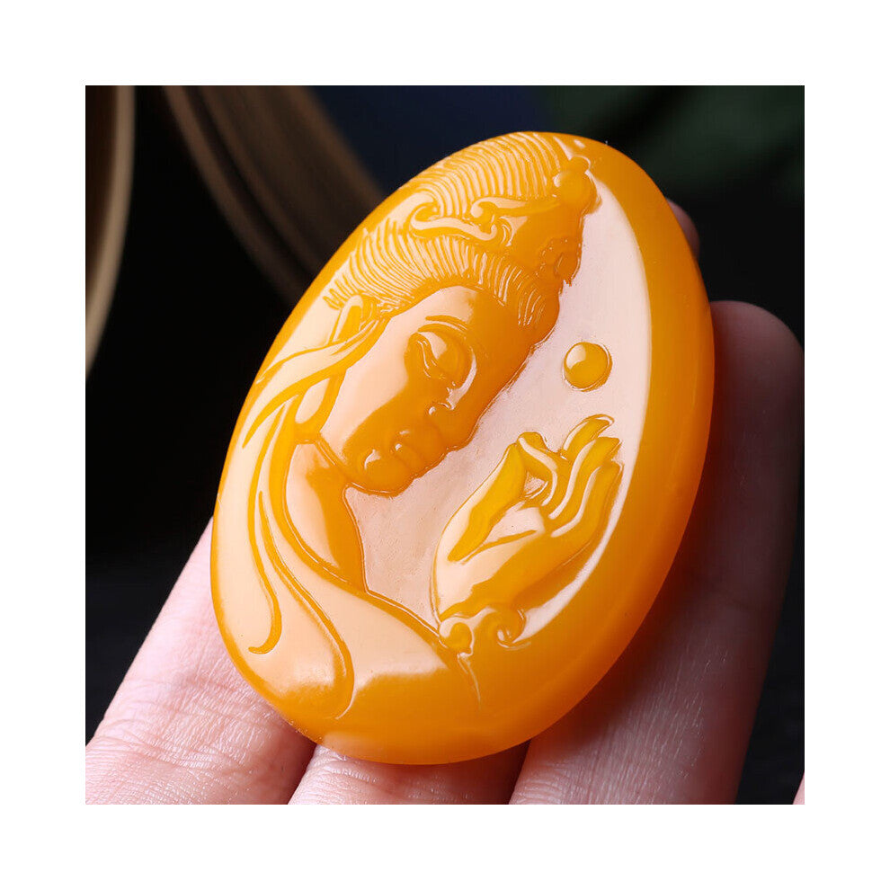 Chinese Yellow Jade Guanyin jade Pendant Beads Necklace Charm Jewellery Accessories Hand-Carved Man Amulet