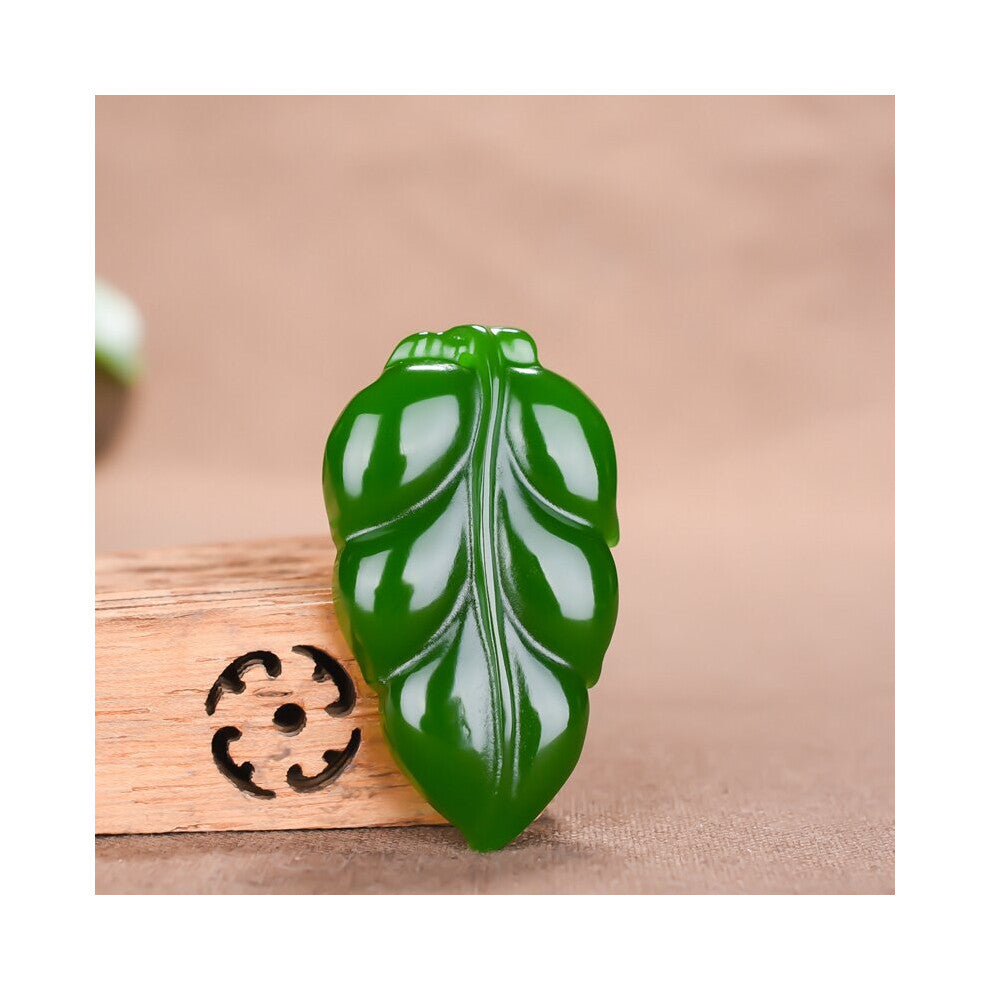 Chinese Green Jade Leaf Pendant Necklace Charm Jewellery Accessories Hand-Carved Amulet for Women Her
