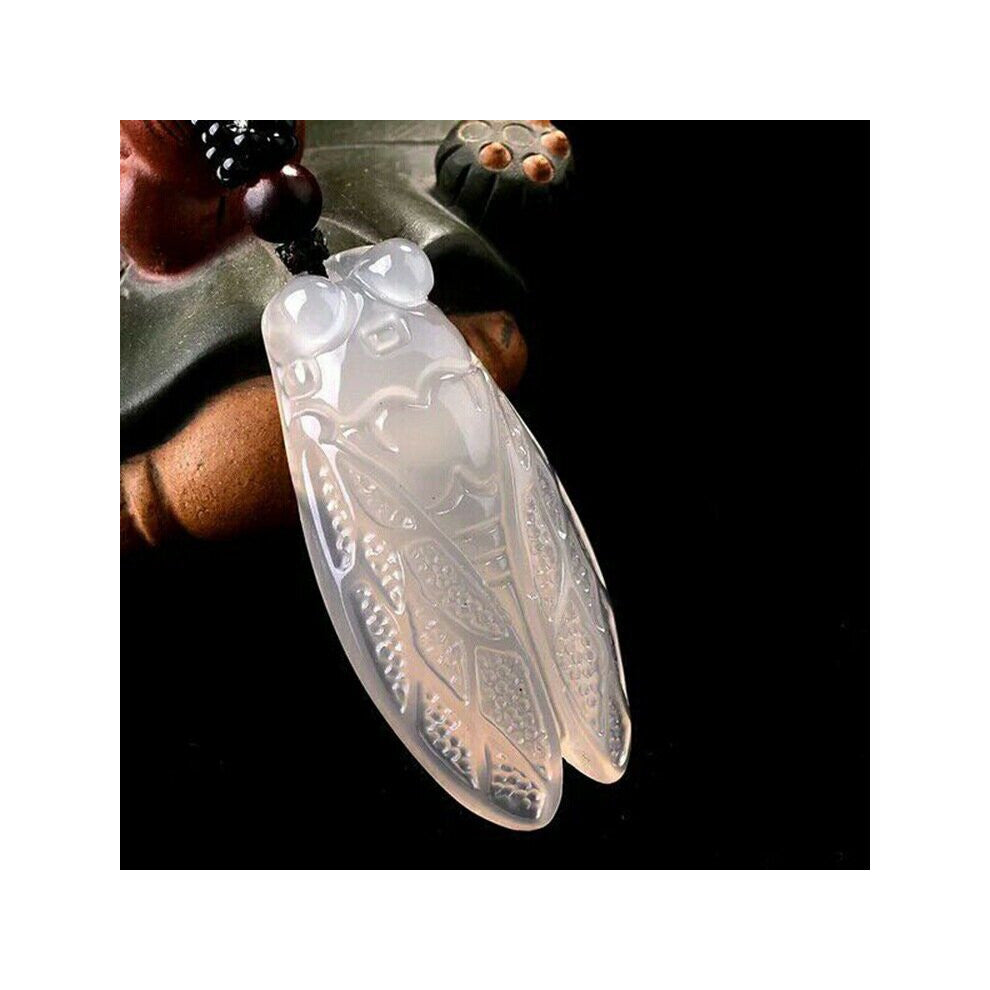 Natural Agate Cigarra Pendant Beads Necklace Charm Jewellery Accessories Hand-Carved Man Woman Luck Amulet
