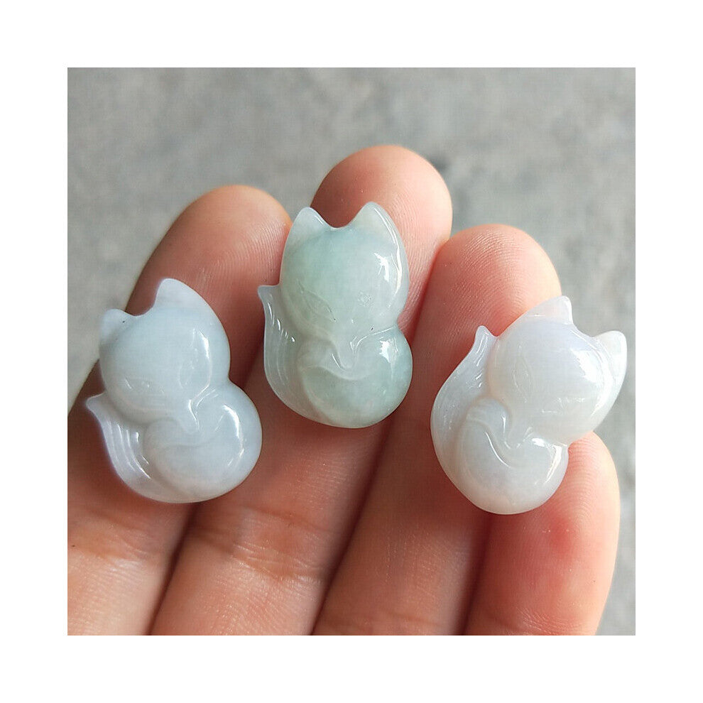 3pc Natural Emerald Fox Pendant Beads Necklace Charm Jewellery Accessories Hand-Carved Man Woman Luck Amulet