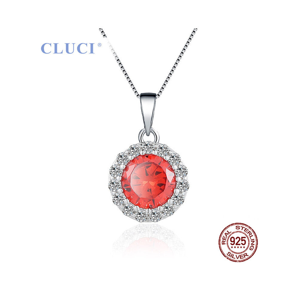 925 Silver Zircon Inlay Red CZ Round Pendant Women Accessories Jewelry Gift Charms Necklace Pendant DP015SB