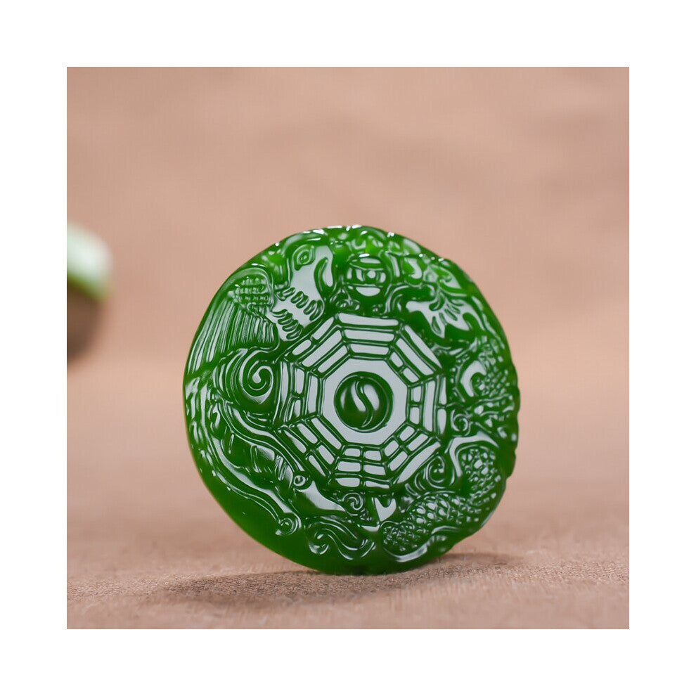 Chinese Green Jade Dragon Phoenix Eight Diagrams Pendant Necklace Jewellery Accessories Hand-Carved Amulet Women Her