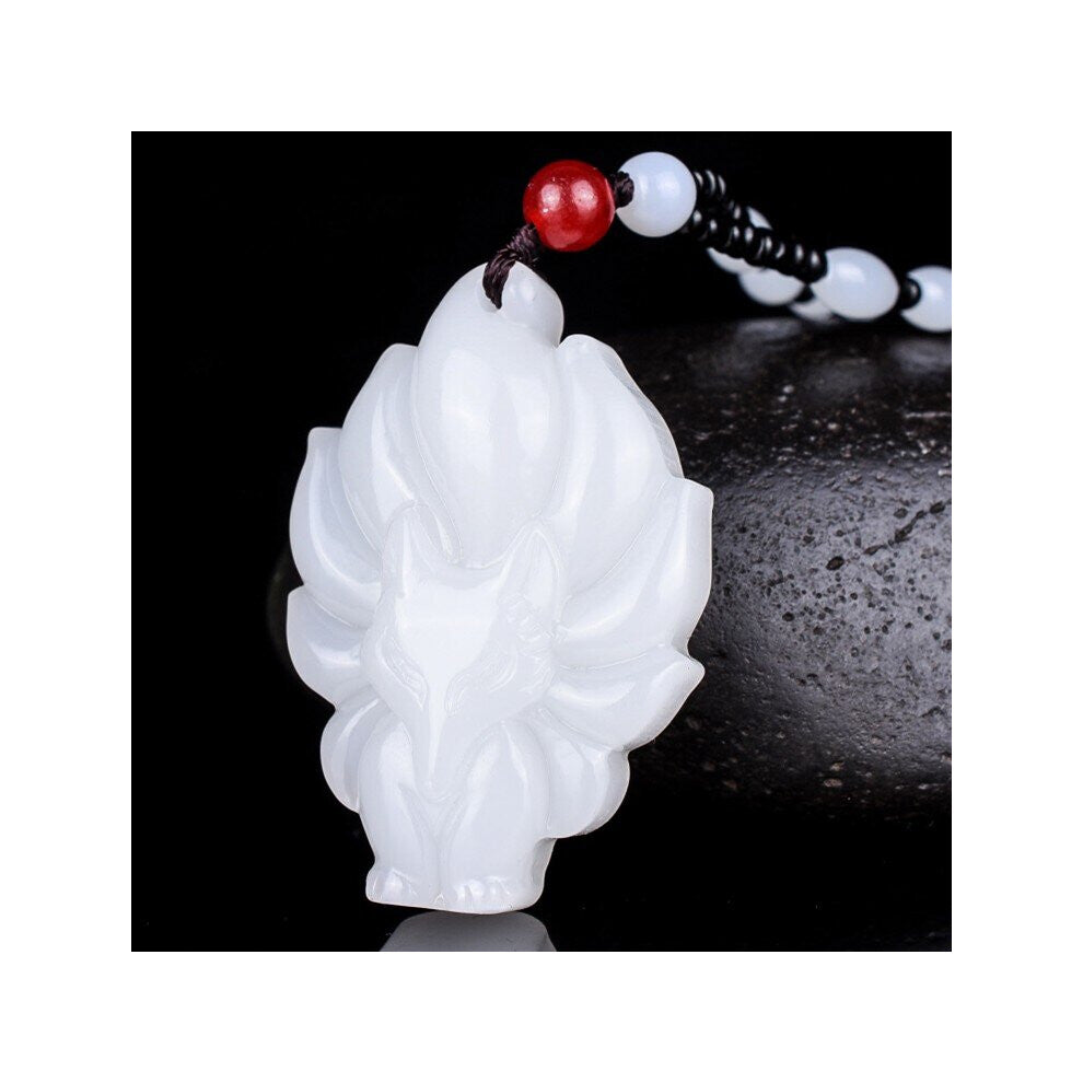 Natural Jade Seven-tailed fox Pendant Necklace Charm Jewellery Accessories Hand-Carved Men woman Luck Amulet