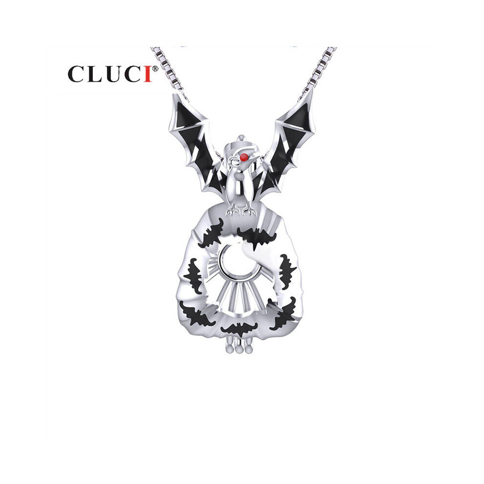 925 Sterling Silver Halloween Bat Shaped Charms Pendant For Women Silver 925 Scary Flying Bat Zircon Cage Pendant SC318SB