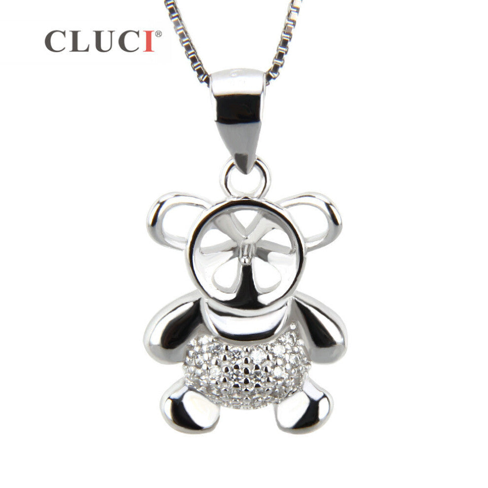 women jewelry 925 sterling silver animal pendant accessories shining Bear necklace charms pearls pendant fitting SP159SB