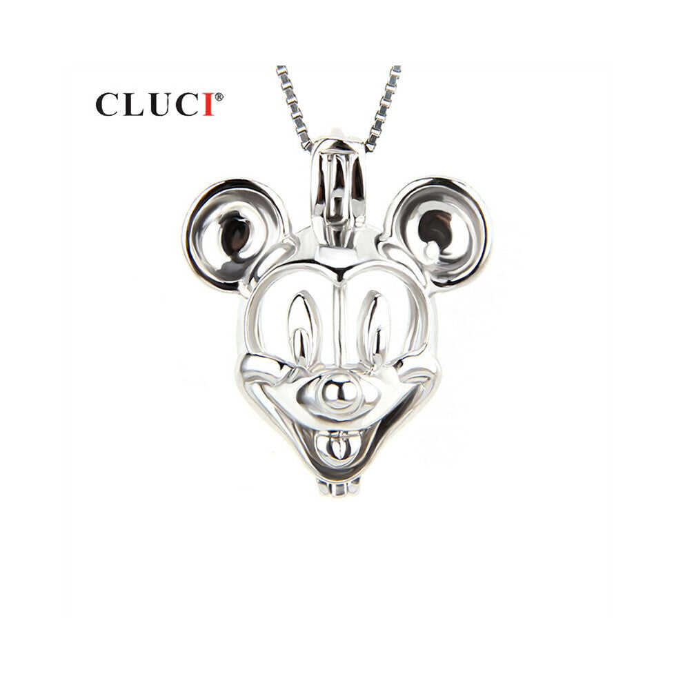 925 Sterling Silver Cartoon Mouse Cage Pendant for Necklace Jewelry Women Lovely Mouse Shaped Silver Pendant SC171SB