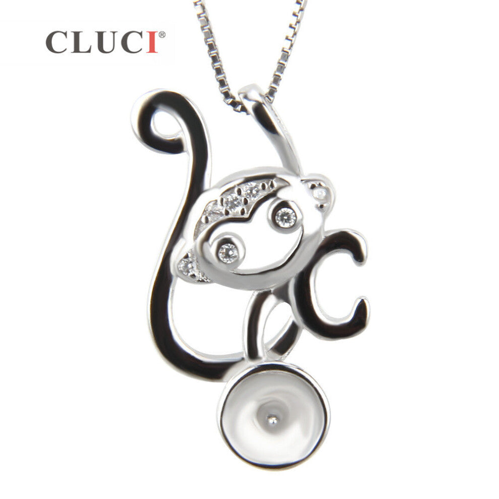 women jewelry lovely Monkey pearls necklace charms 925 sterling silver animal pendant accessories SP160SB