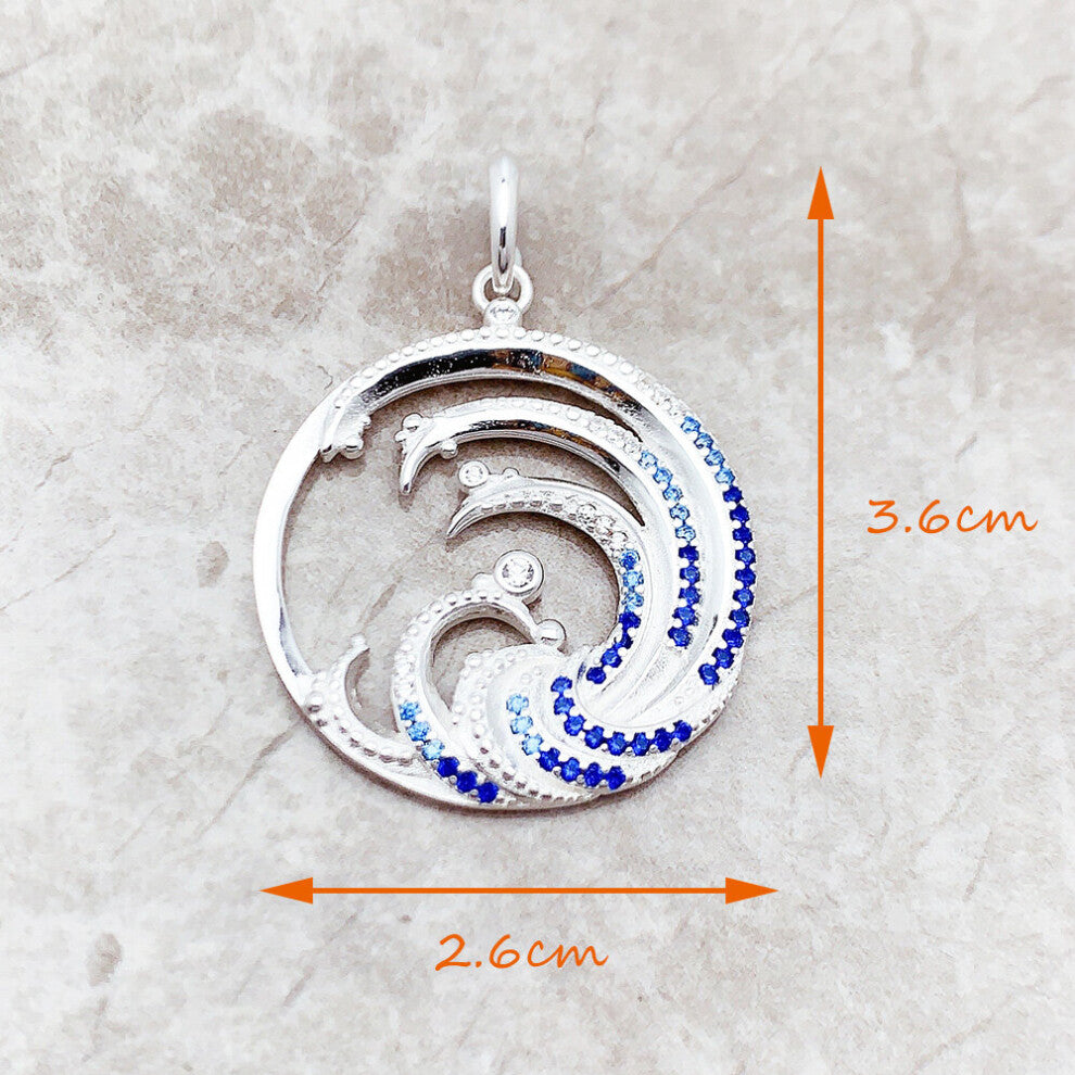 Wave With Stone Pendants Expressive Jewelry Pure 925 Sterling Silver Accessories Ocean Gift For Women
