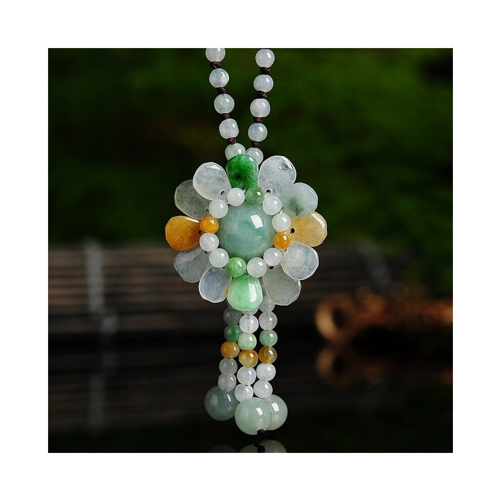 Burmese Jade Sunflower Pendant Jadeite Emerald Beads Necklace Charm Jewellery Accessories Hand-Carved Amulet