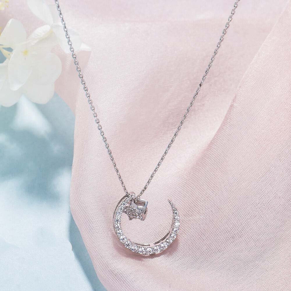 925 Sterling Silver Moon Star Pendant Necklaces For Women Chokers Necklaces Fine Jewelry Silver Chain Necklace
