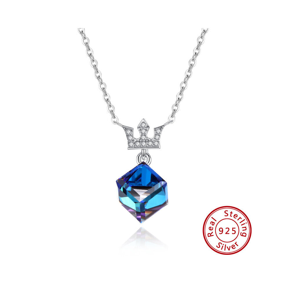 925 Sterling Silver Pendants Necklace Crown with 5A+Austria Crystal Women Accessories Jewelry SWN12