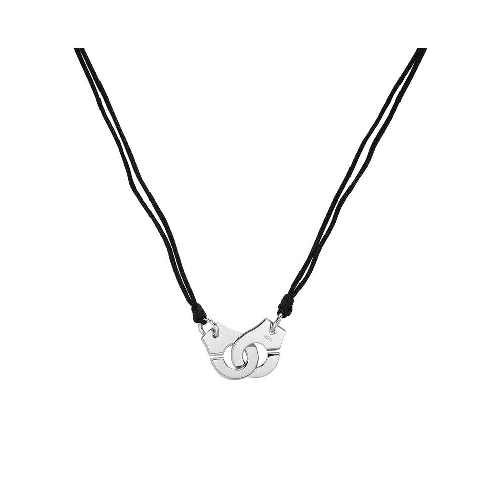 100% Real 925 Sterling Silver Handcuffs Pendant Necklace Rope Adjustable Length Europe Women Jewelry