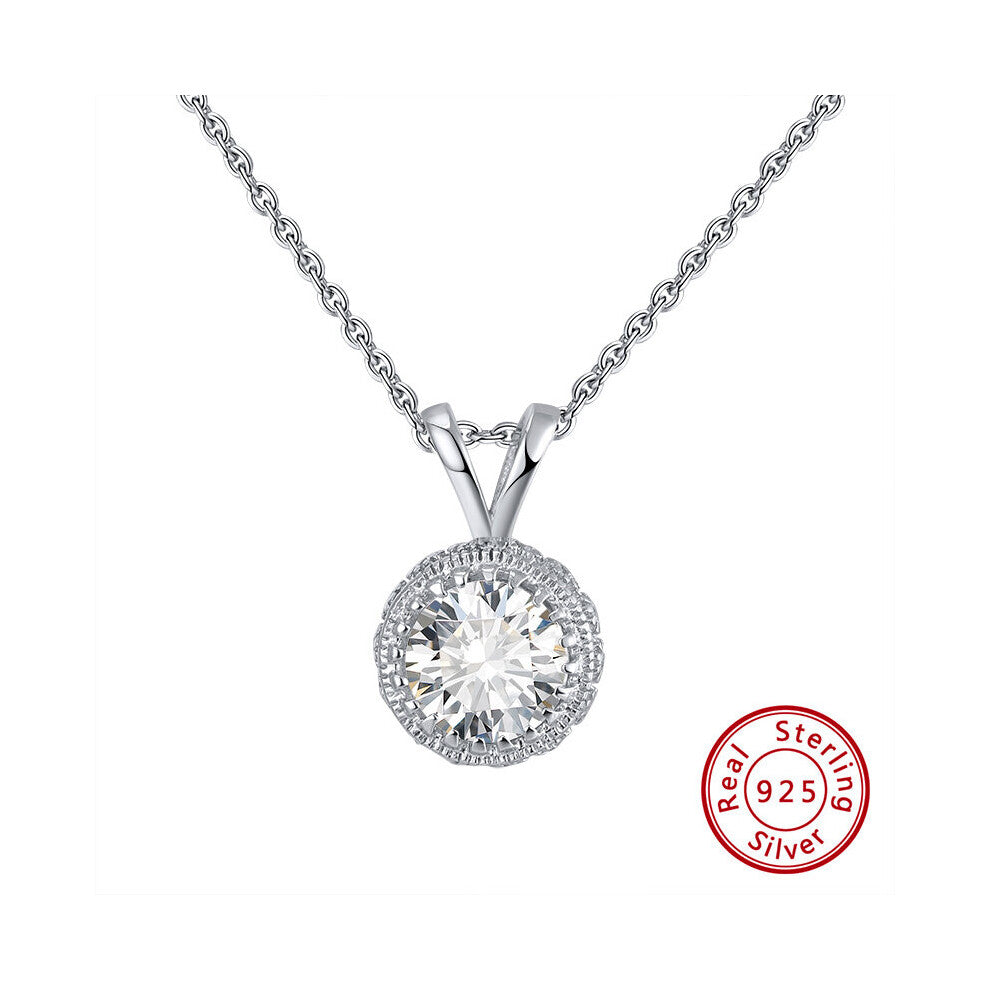 100% 925 Sterling Silver Round Pendant Necklace For Women Girls Party Accessories Gift Pendant + Chain OSN215