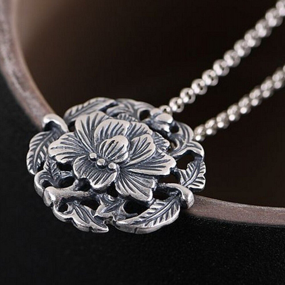 real S990 pure silver antique craftsmanship rich peony flower for pendant woman DIY accessories woman pendant