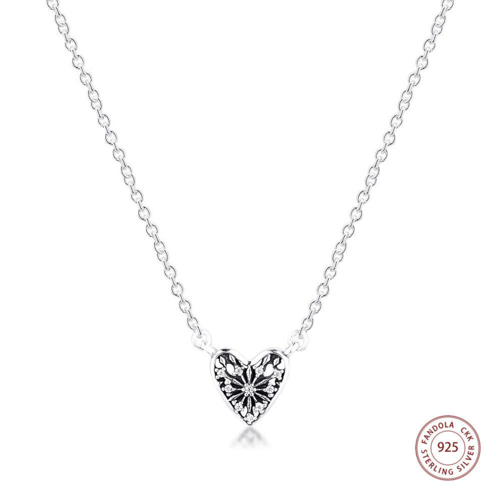 Heart of Winter Necklace 925 Sterling Silver Clear CZ Pendant Necklaces for Women Jewelry Making Accessories Bijoux