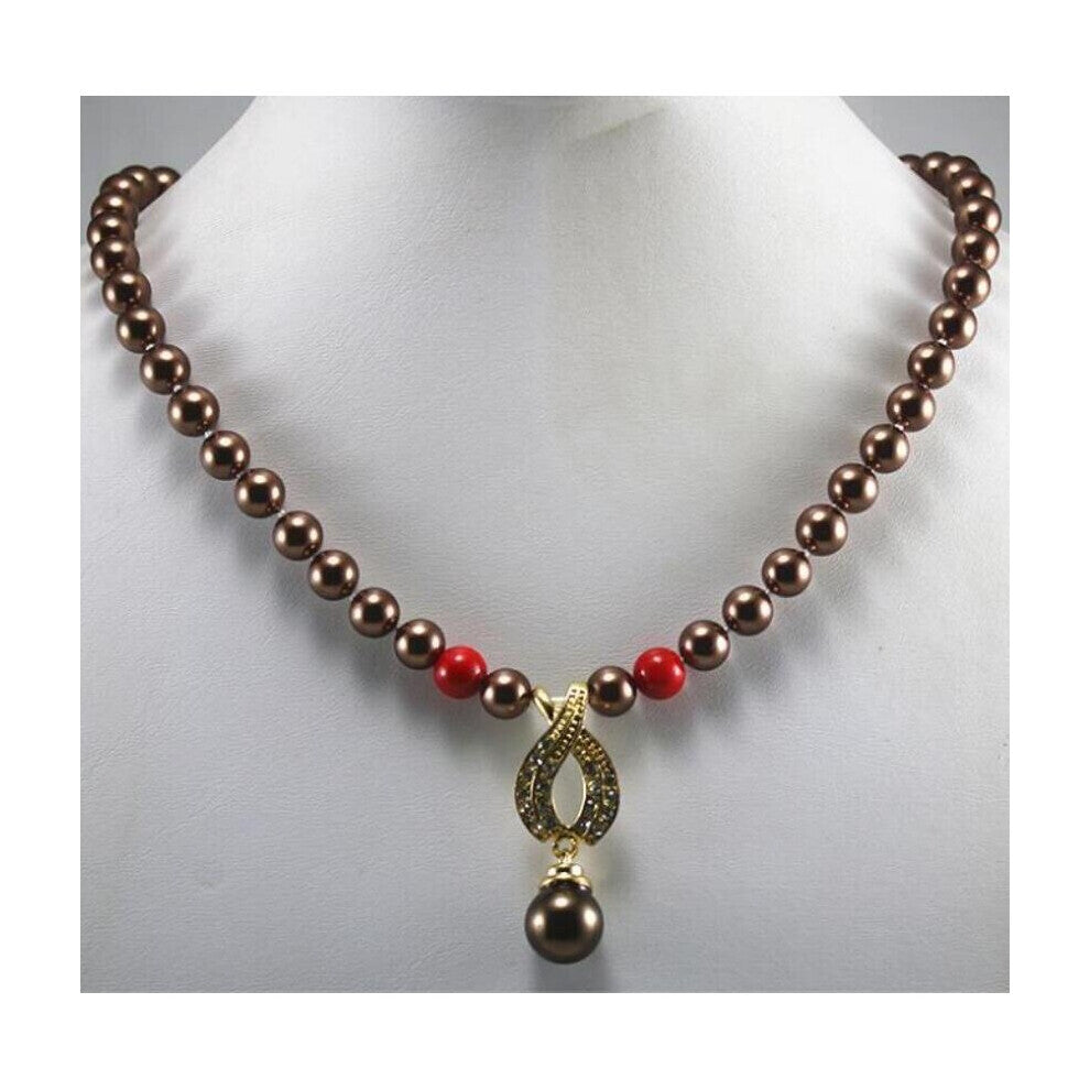 8mm coffee Beaded + red accessories necklace pendant