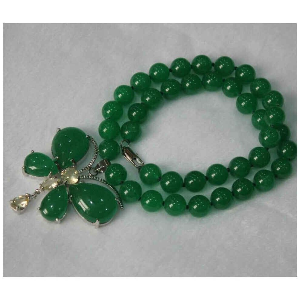 10 mm Jade Bead Jade Butterfly metal accessories pendant necklace