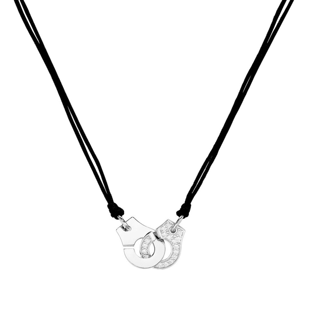 Real 925 Sterling Silver Crystal Handcuffs Necklace Adjust Rope Europe Women Jewelry Menottes Collier