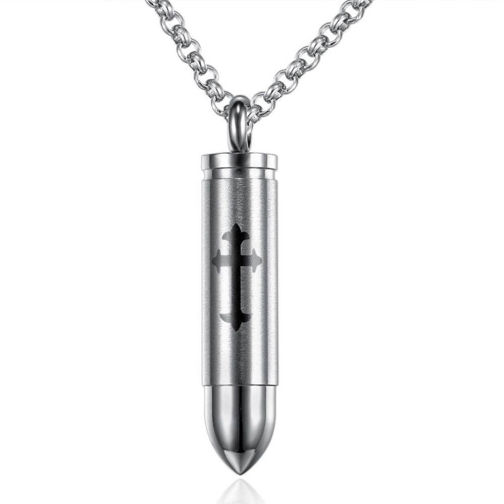 Open Bullet & Cross Pendant Necklaces for Men Titanium Stainless Steel Chain Jewelry Accessories Hot