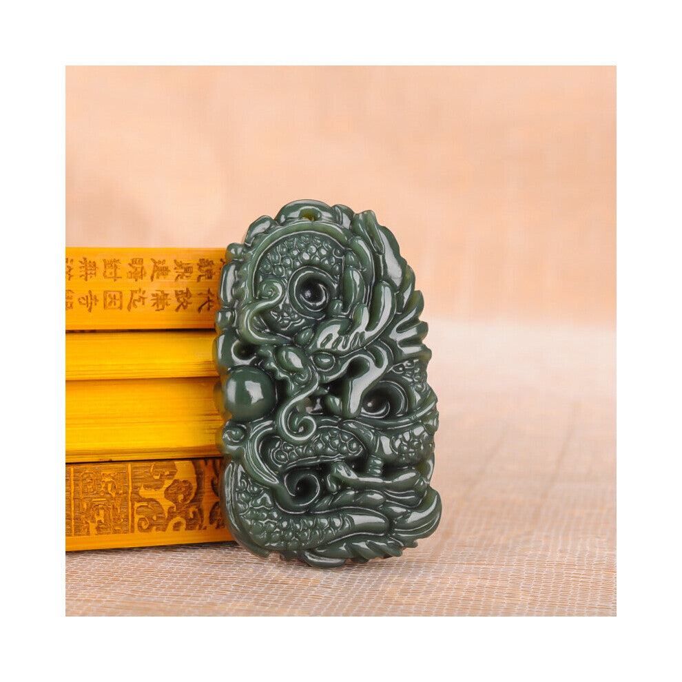 Natural Chinese Hetian Jade Dragon Pendant Hand-Carved Necklace Charm Jewelry Accessories Amulet for Women Men