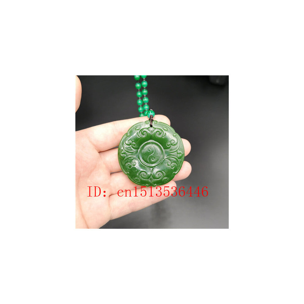 Natural Green Jade Eight Diagrams Pendant Necklace Charm Jewellery Accessories Hand-Carved Man Woman Luck Amulet