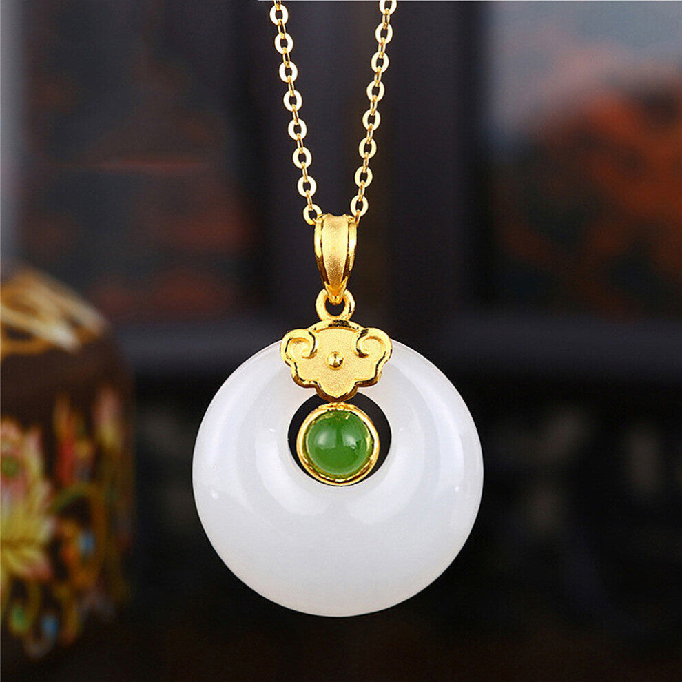 Vintage Green Jade Crystal Pendant Necklaces for Women 18k Jewelry Bijoux Birthday Party Accessories