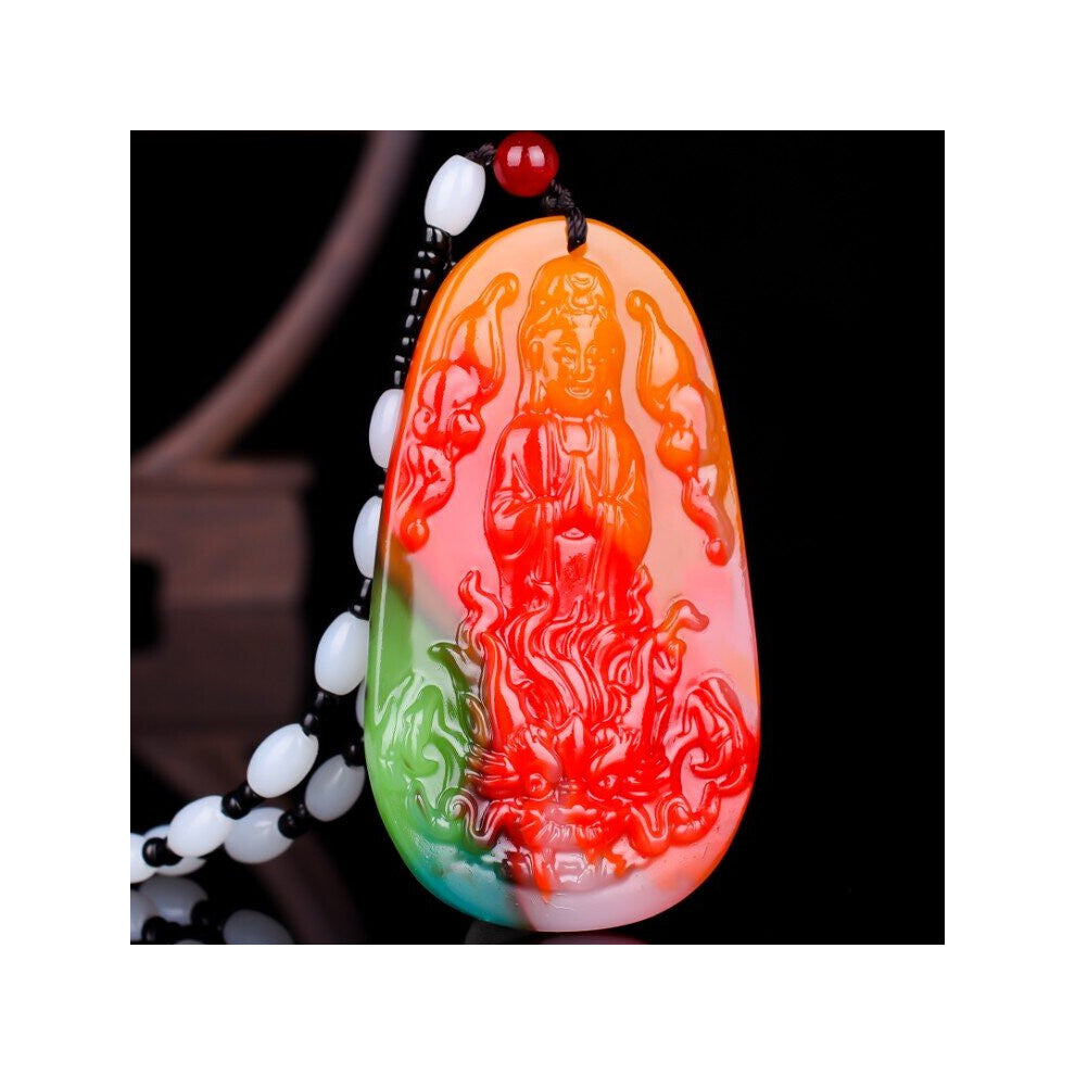 Chinese Jade Guanyin Pendant Necklace Charm Jewellery Accessories Hand-Carved Man Woman Luck Amulet Sweater Chain