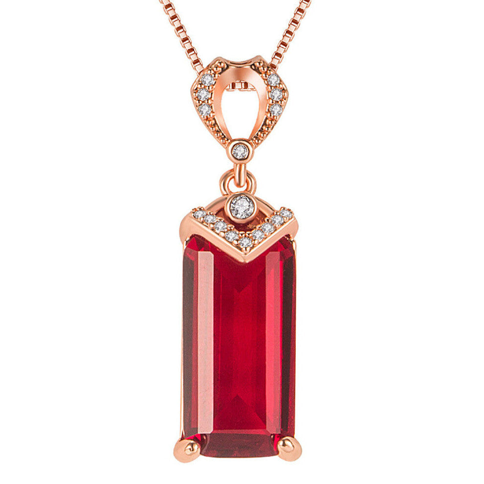 Vintage Red Crystal Ruby Gemstones Diamonds Pendant Necklaces for Women Rose Jewelry Bijoux Party Accessories