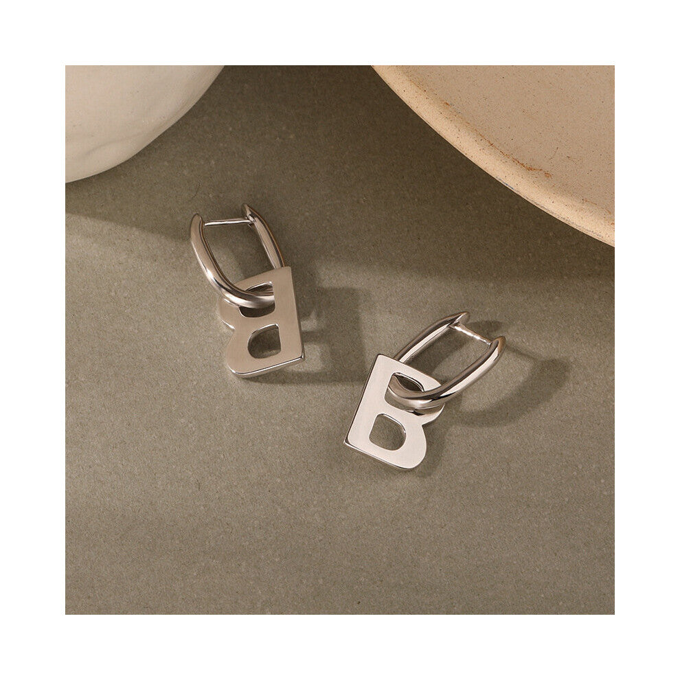 The Letter B Pendant 925 Sterling Silver Geometry Hoops Earrings For Women's Personalized Party Wedding Fine Jewelry
