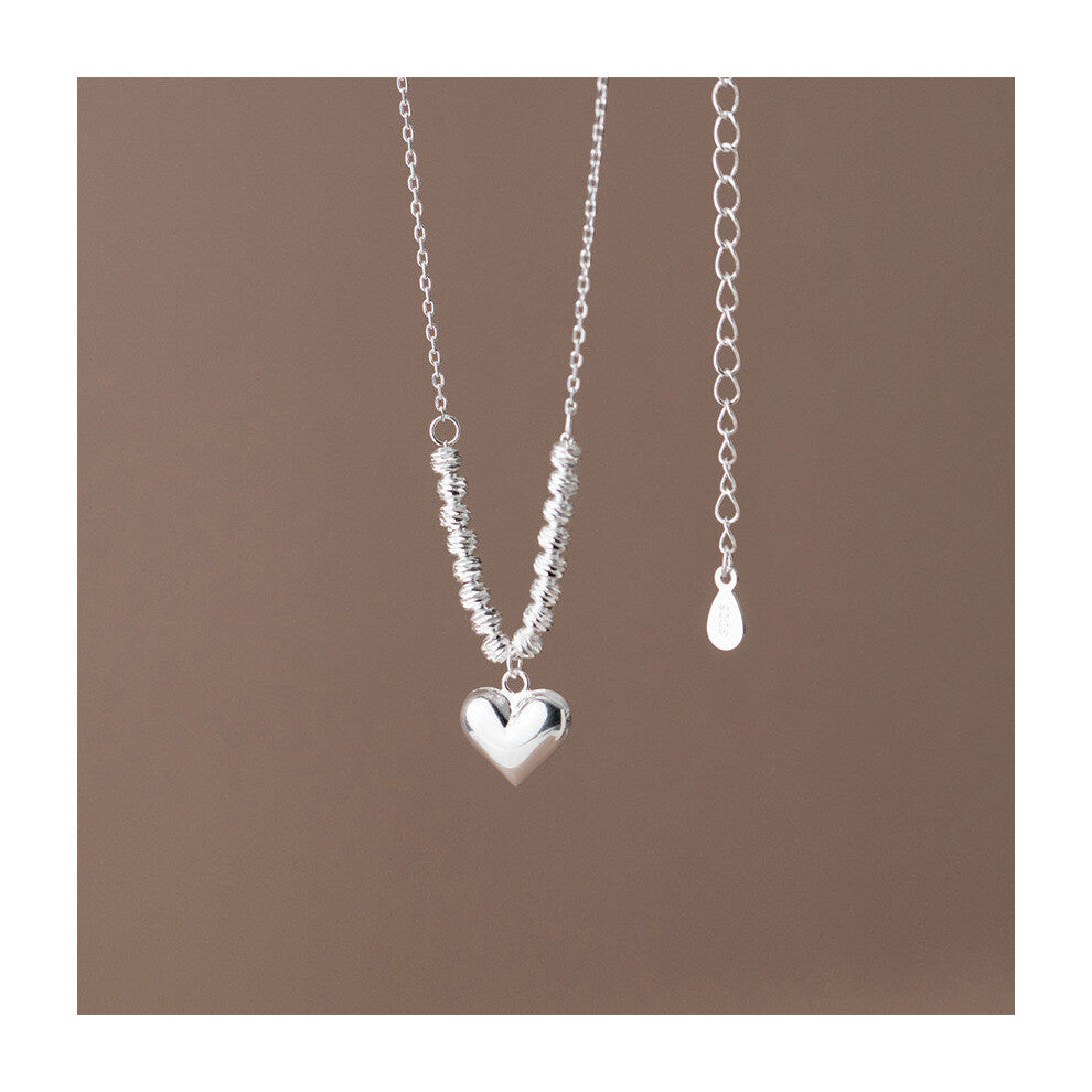 s925 Sterling Silver Ladies Ladies Holiday Glossy Love Cut Beads Sweet Clavicle Chain Holiday Gift