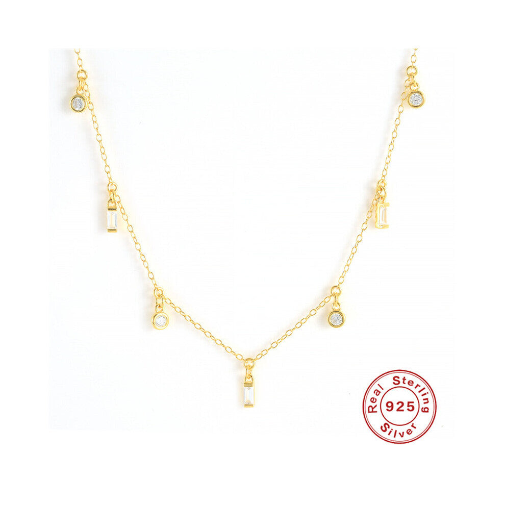 Clavicle rectangle 925 Sterling Silver 5A cz Colorful Zircon necklaces for women female neck Accessories Jewelry