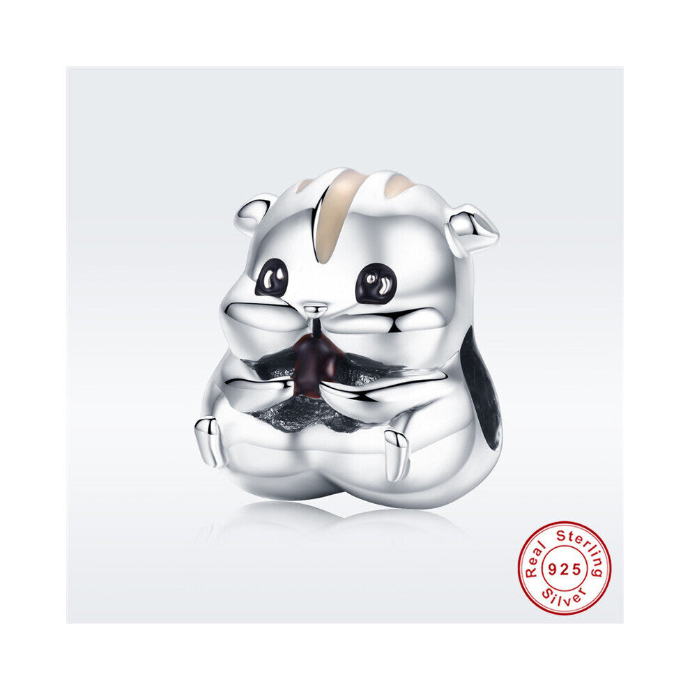 fit Europe Bracelet Little Hamster Charms 925 Sterling Silver Baby Animal Bear Beads&Necklace Pendant Silver Jewelry