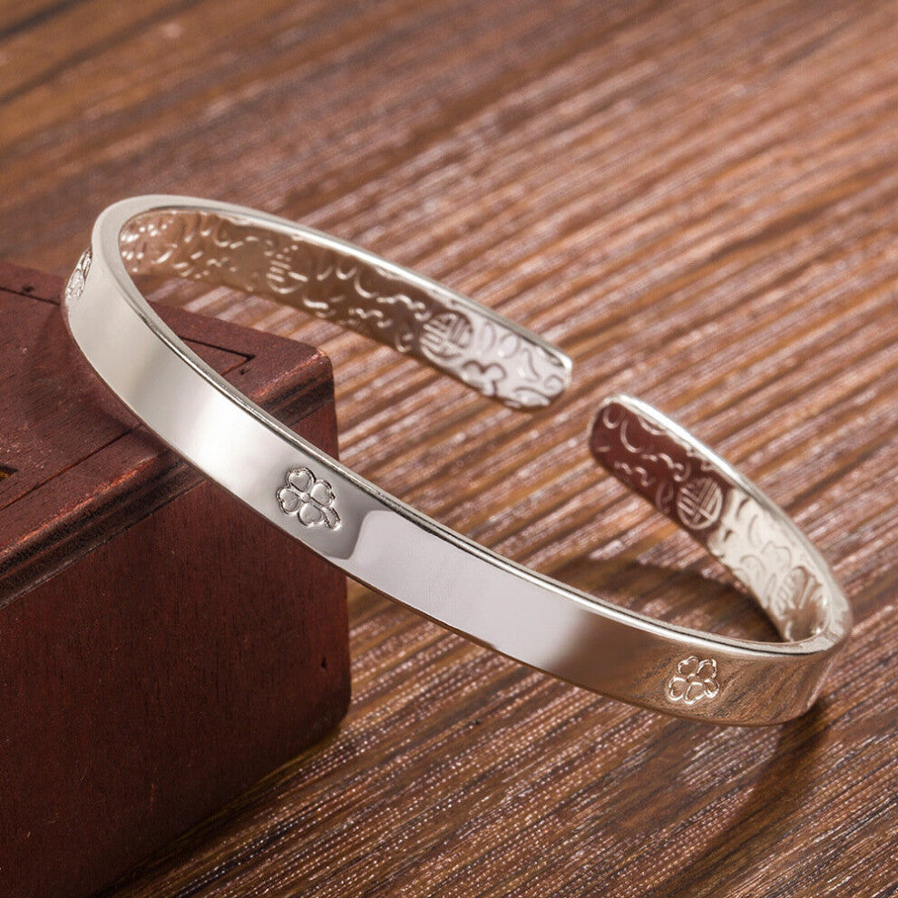 925 sterling silver Lucky Leaf Glossy Cuff Bracelet Bangles For Women jewelry Accessories GaaBou