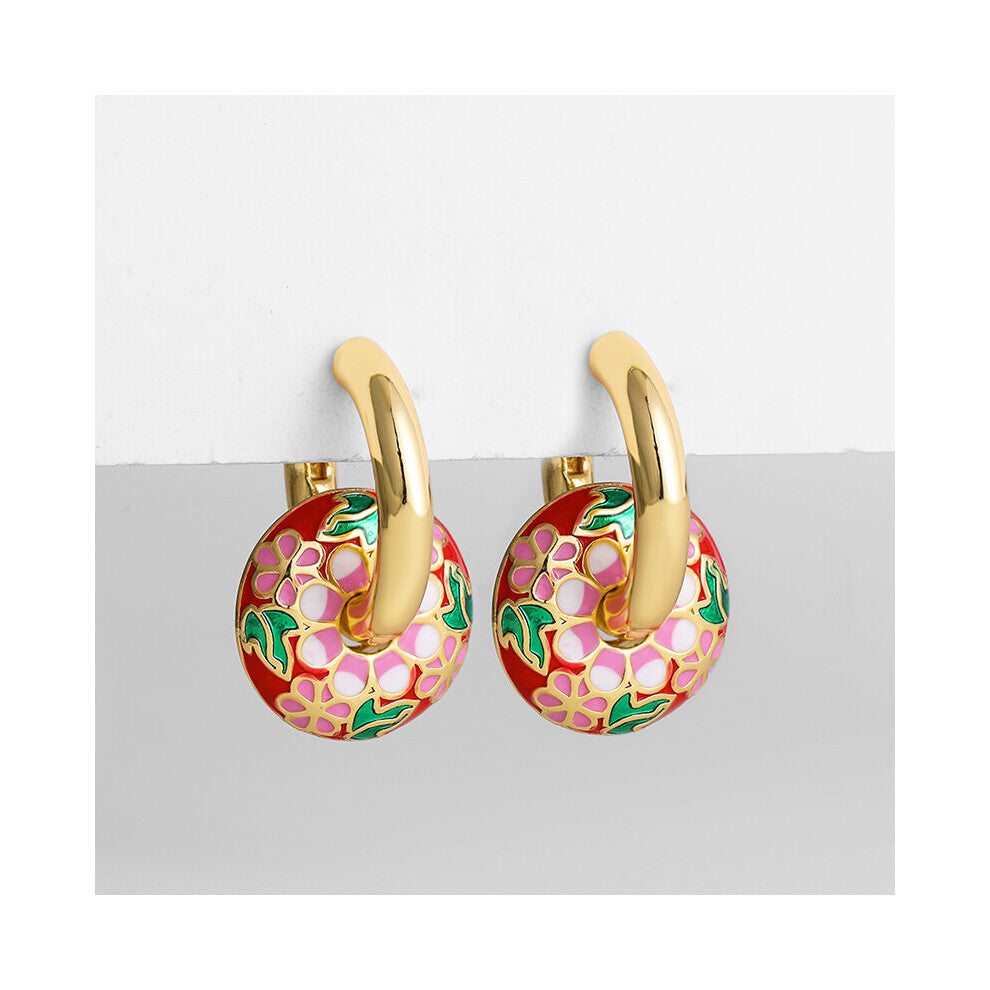 Colorful Flower Round Circle Donuts Hoop Earrings for Women Classic Stainless Steel Ear Huggie Hoops Jewelry