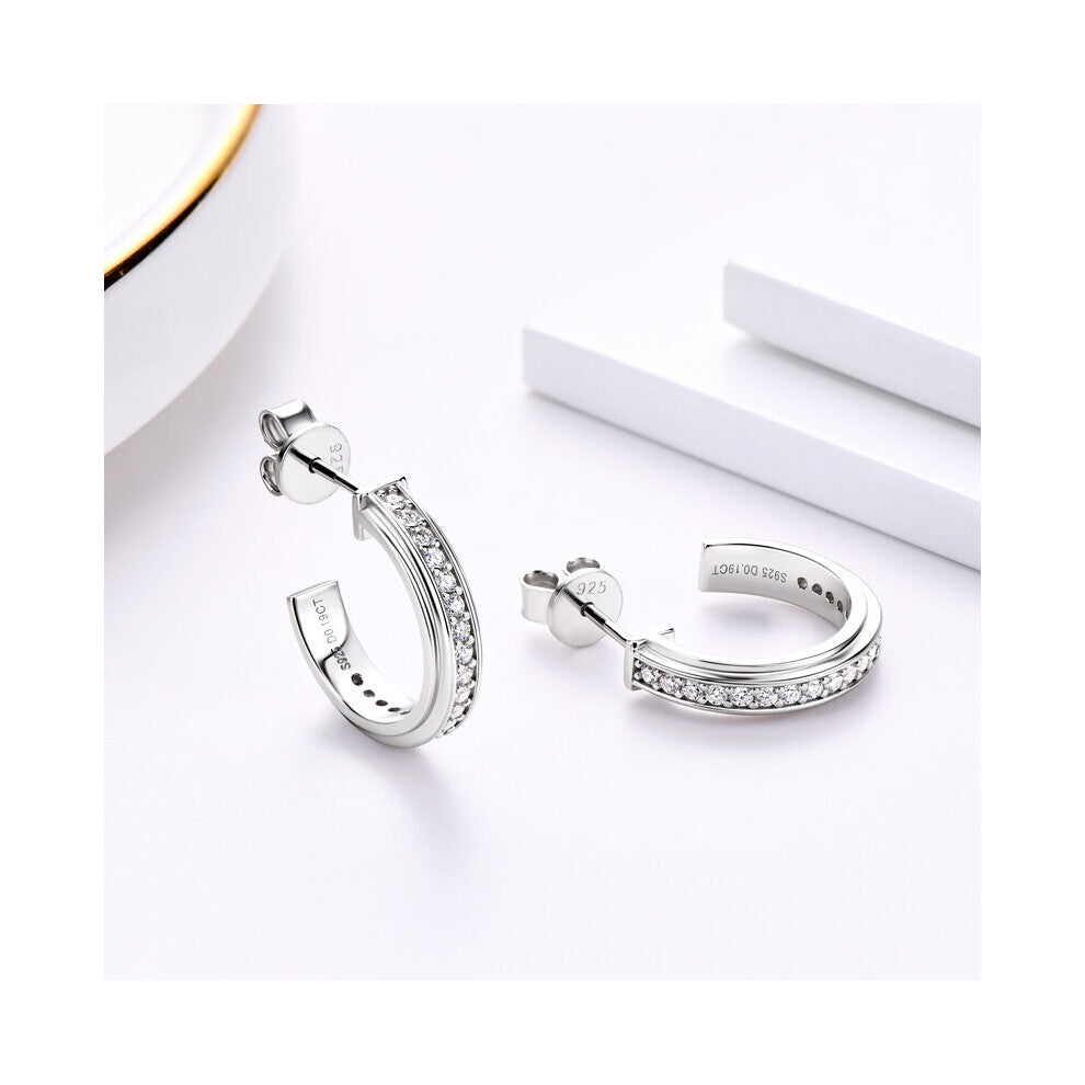 D Moissanite Circle Half Hoop Earrings Silver 925 Fine Jewelry 1.3mm Round Diamond Stud Earrings Birthday Accessories Gift