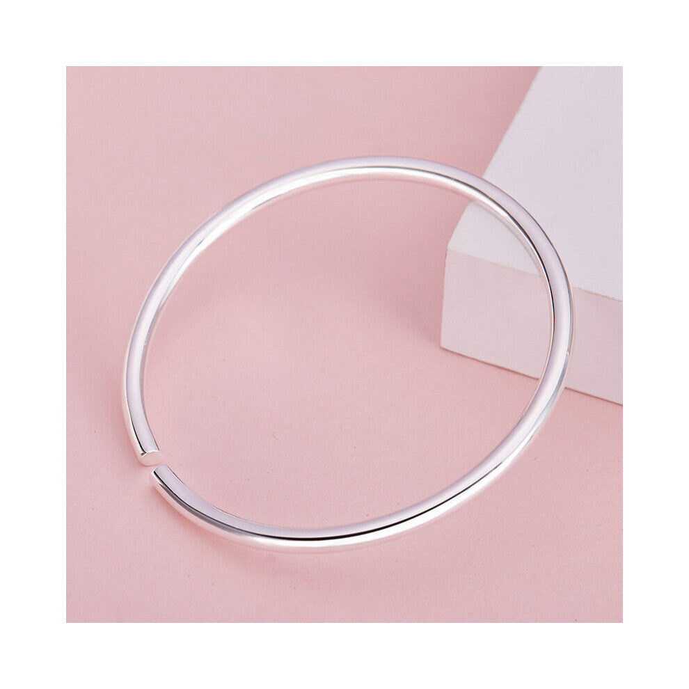925 Sterling Silver Glossy Open Bracelets Bangles For Women Jewelry PABEYN
