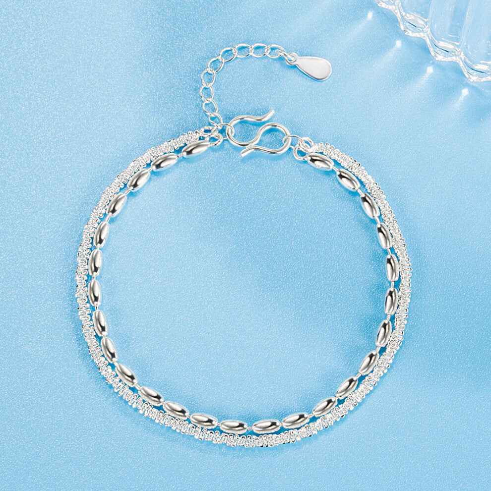 High 925 Sterling Silver Bracelet Gypsophila Double Rice Grain Wedding Engagement Jewelry Women Gift