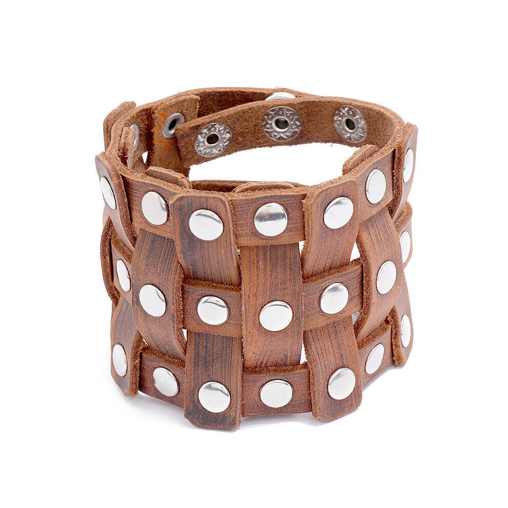 Hot Selling Accessories Vintage Men's Cowhide Bracelet Adjustable Punk Wide Leather Bracelet