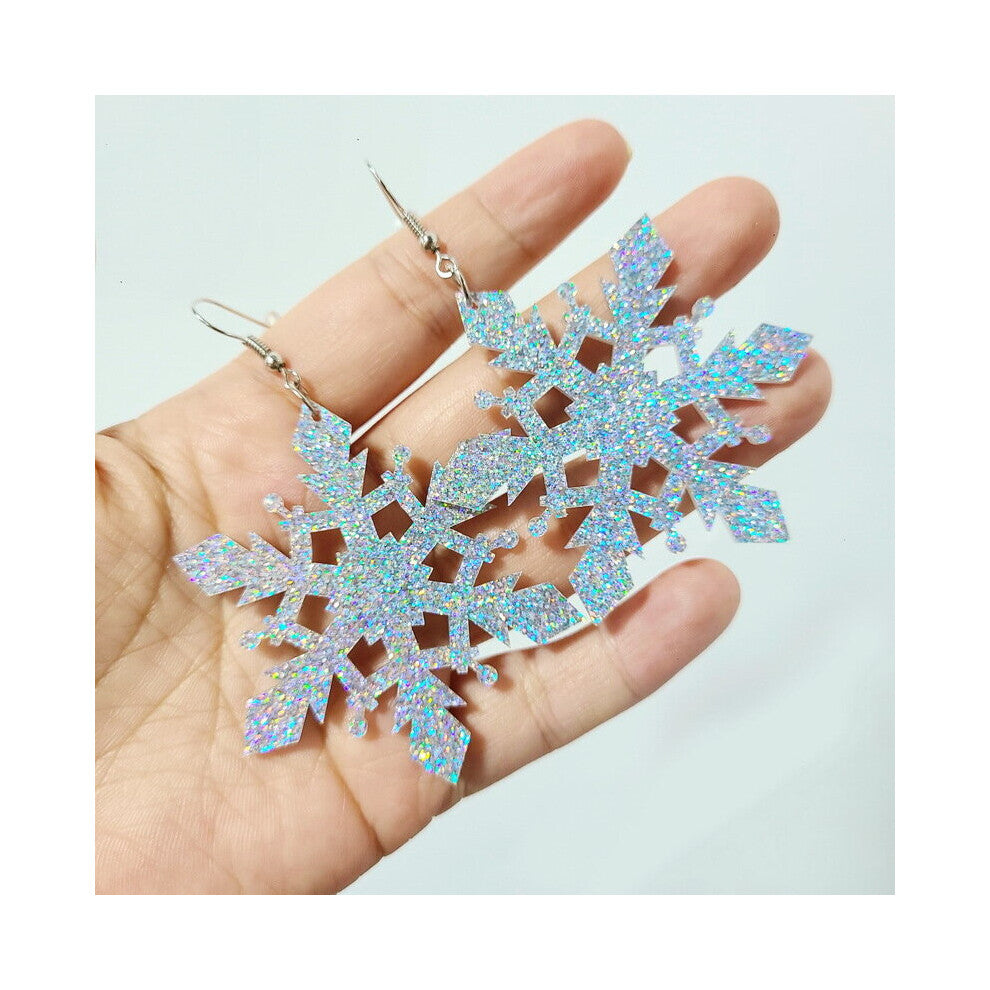 Christmas Snowflake Drop Earrings For Women Xmas Silver Mirrored Snowflake Acrylic Dangle Earrings Gift