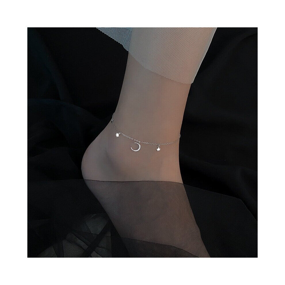 925 Sterling Silver Snake Star and Moon Anklet Summer Jewelry Accessories for Women Wedding Party Gift