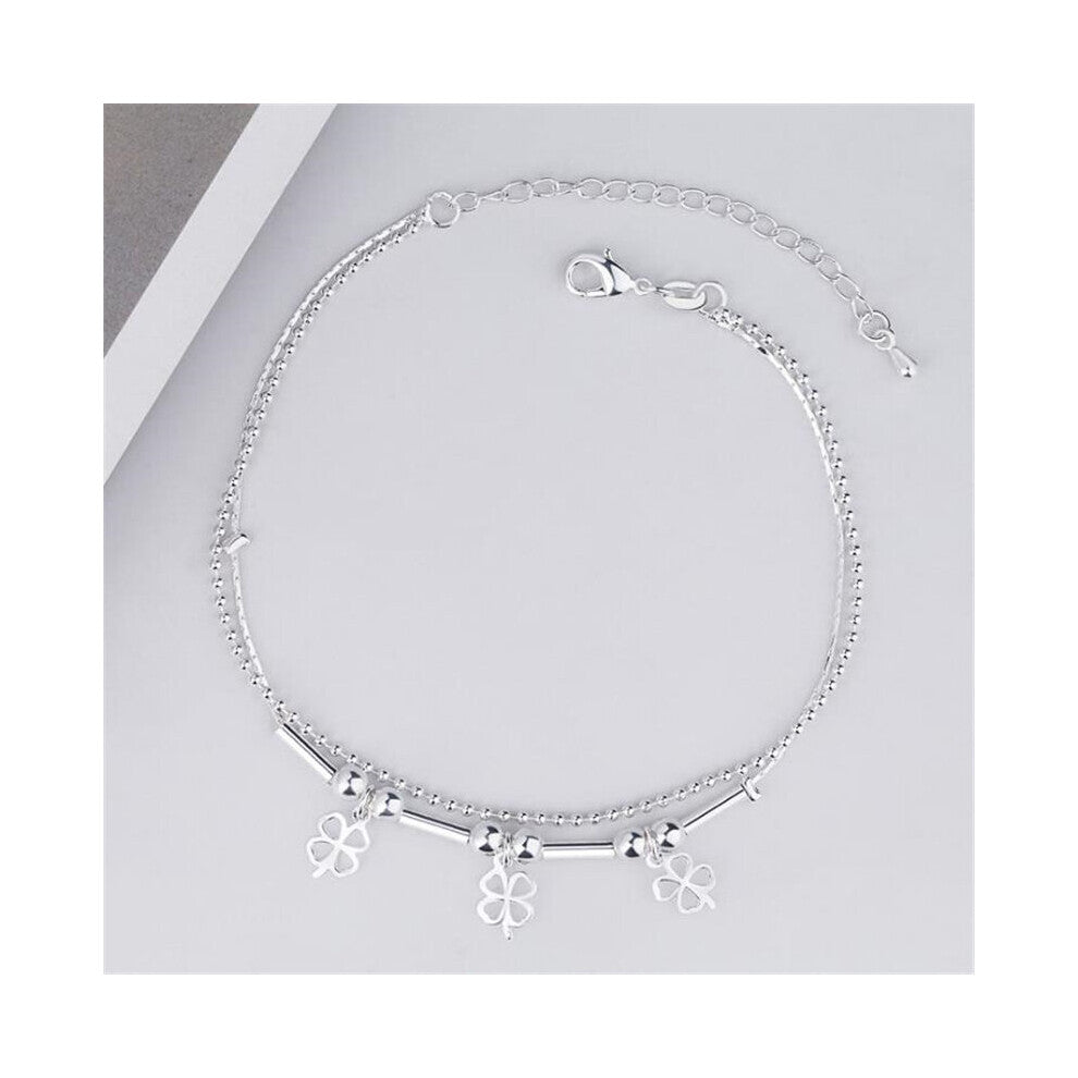 Four Clover Bracelets Girl Barefoot Sandal Beach Foot Jewelry 925 Sterling Silver Anklets For Women Accessories