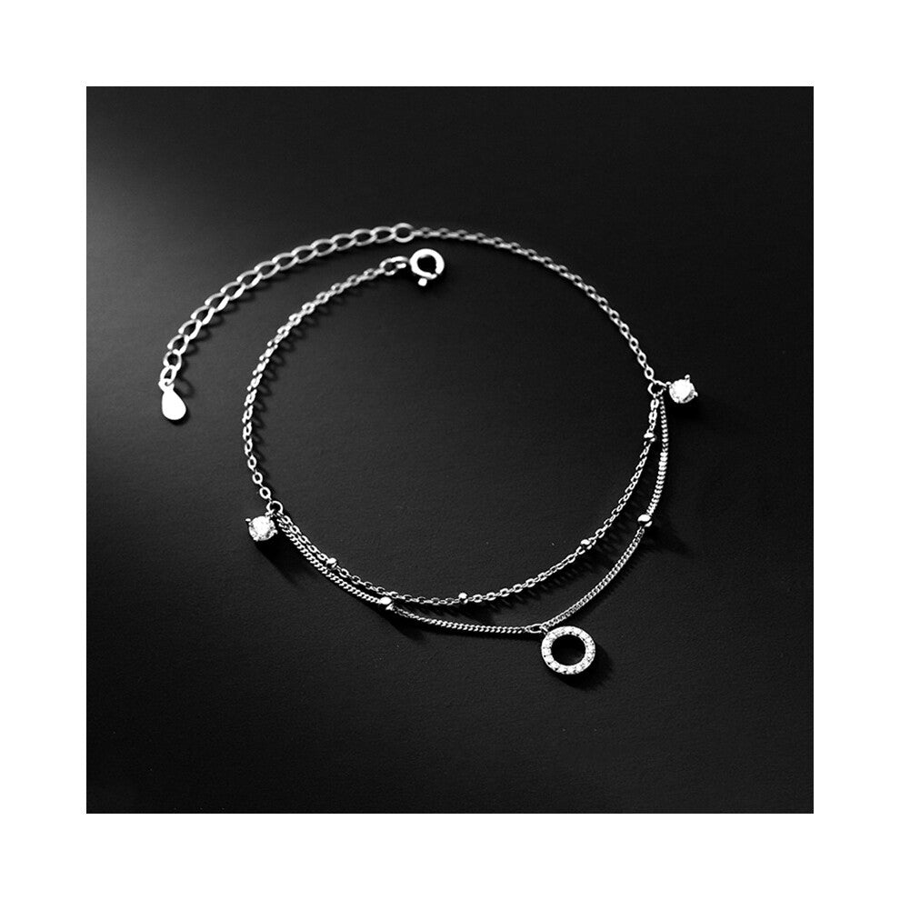 925 Sterling Silver CZ Zircon Round Pendant Chain Punk Anklet for Women European Goth Foot Jewelry Accessories